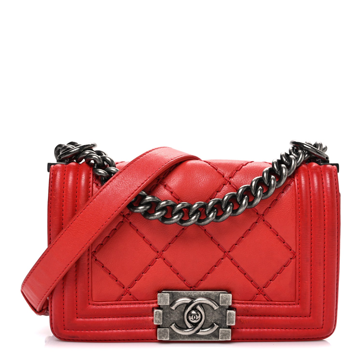 Chanel Calfskin Double Stitch Small Boy Flap Red 1 of 12