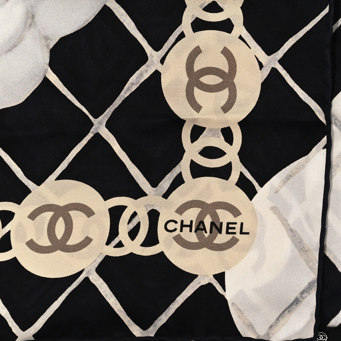 Silk Camellia CC Square Scarf Black