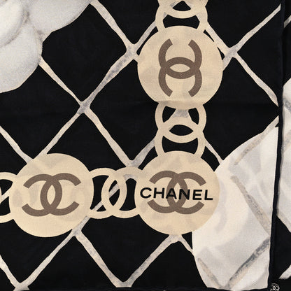 Chanel Silk Camellia CC Square Scarf Black 2 of 3