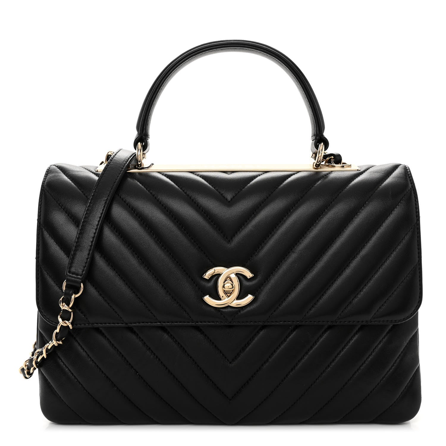 Chanel Lambskin Chevron Quilted Medium Trendy CC Dual Handle Flap Bag Black 1 of 13