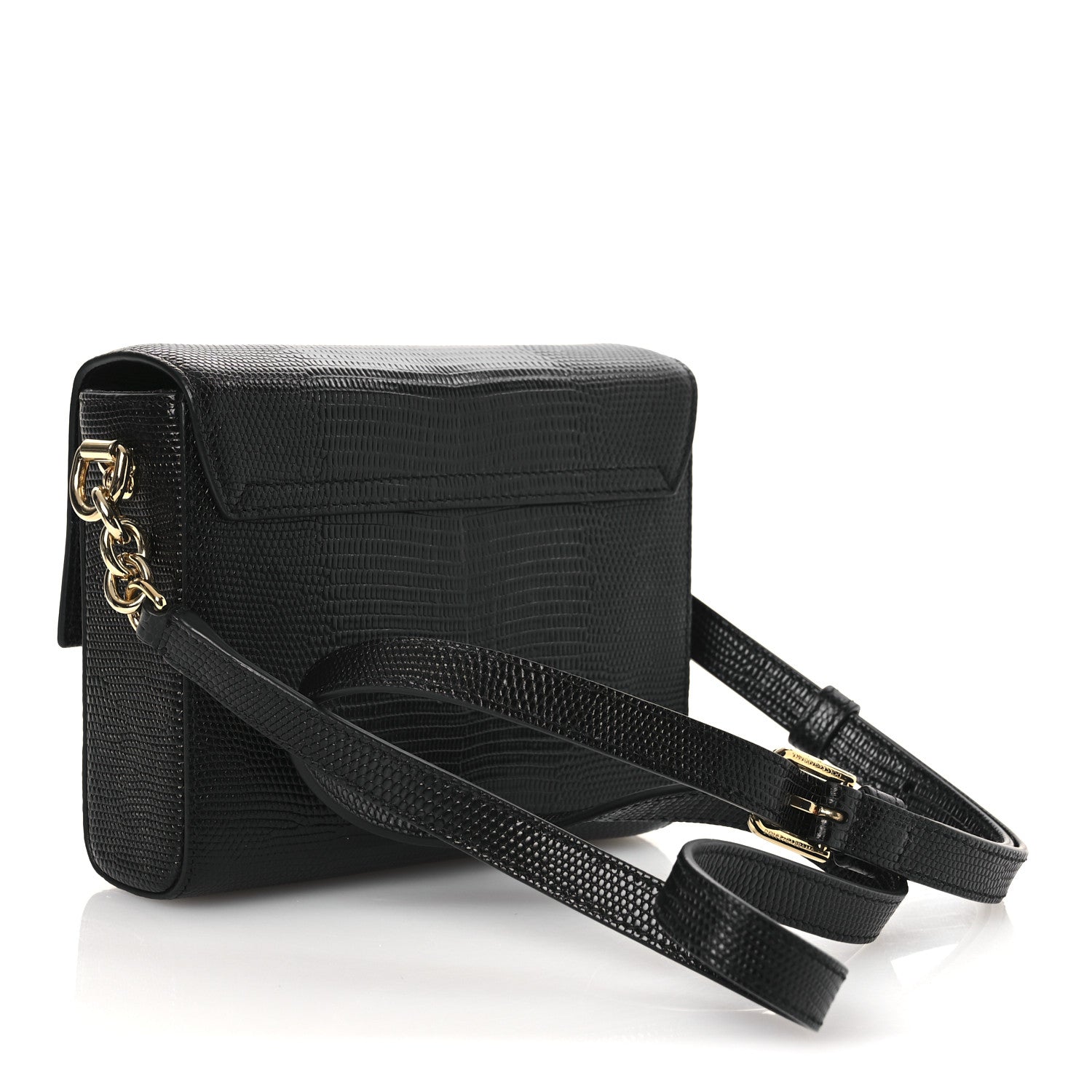 Dolce & Gabbana Lizard Embossed Crystal Embellished DG Millennials Mini Crossbody Bag Black 3 of 10