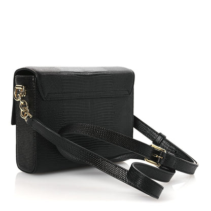 Dolce & Gabbana Lizard Embossed Crystal Embellished DG Millennials Mini Crossbody Bag Black 3 of 10