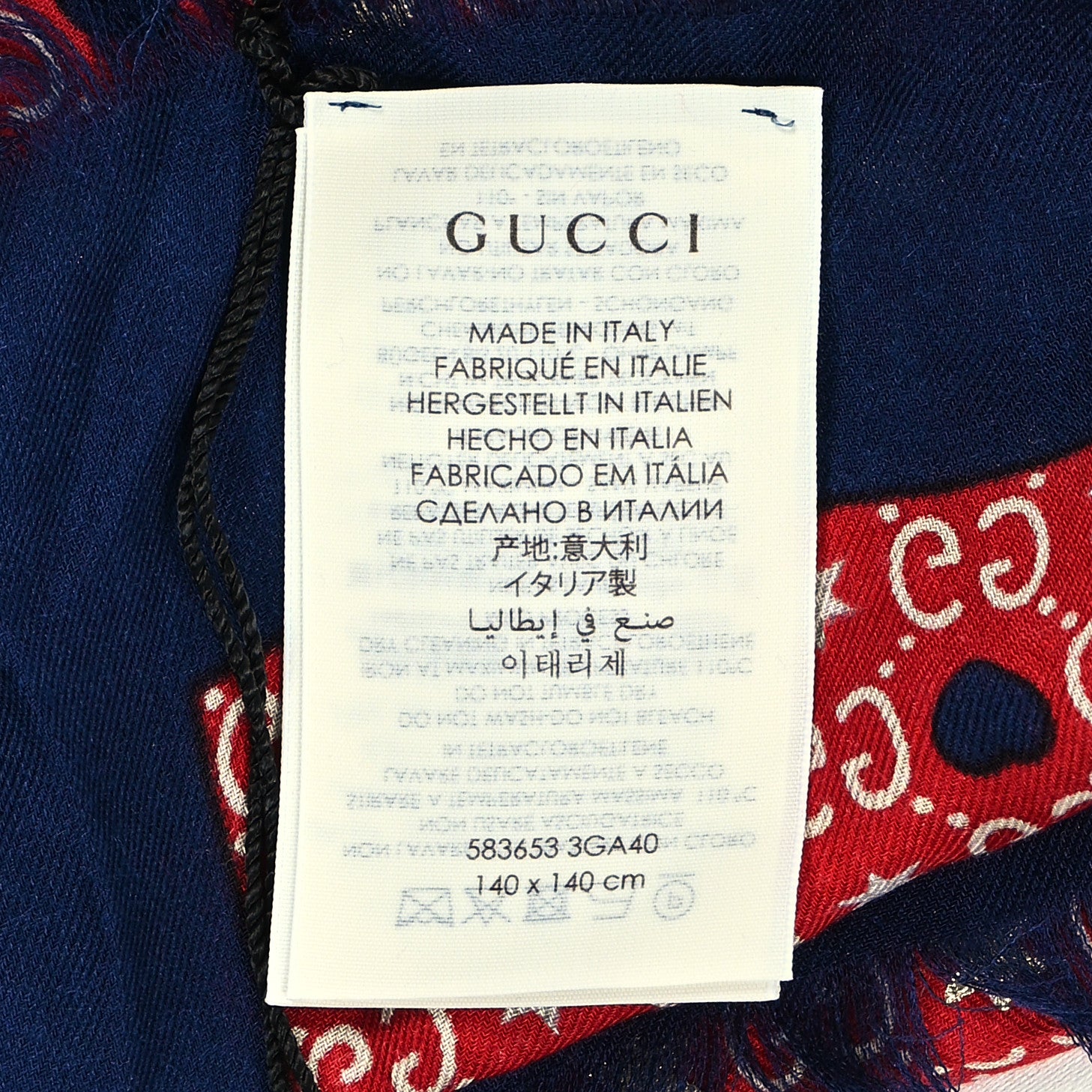 Gucci Wool GG Monogram Stars Hearts Scarf Blue Multicolor 3 of 4