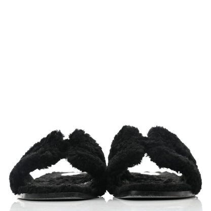 Hermes Woolskin Oran Sandals 38.5 Black 2 of 9