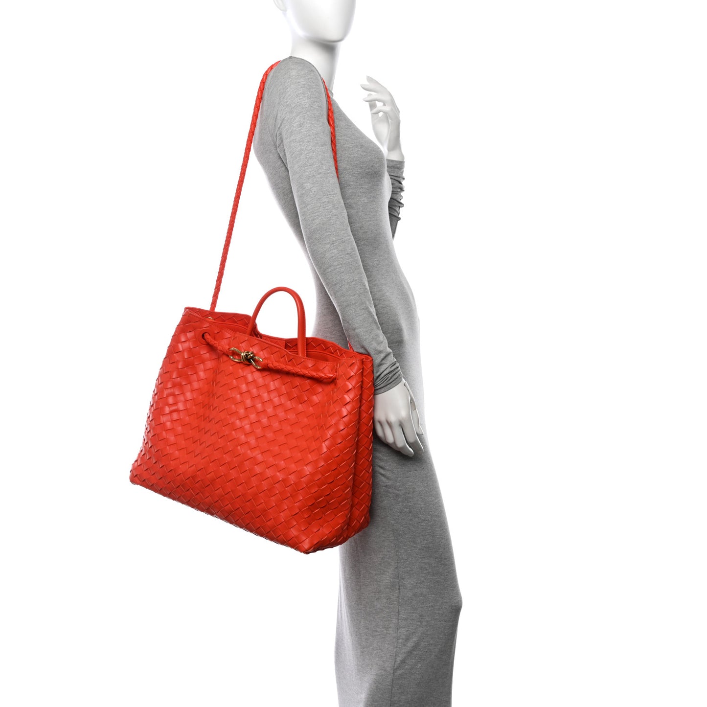 Nappa Intrecciato Large Andiamo Shoulder Bag Orange