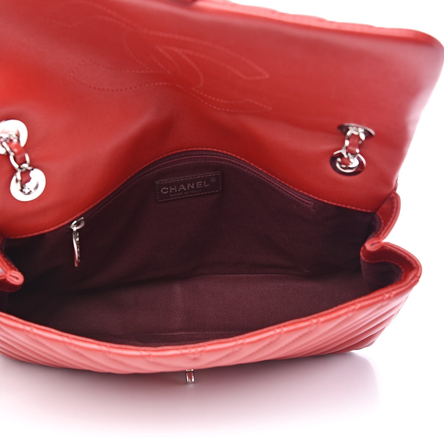 Lambskin Chevron Double Stitch Jumbo Single Flap Red