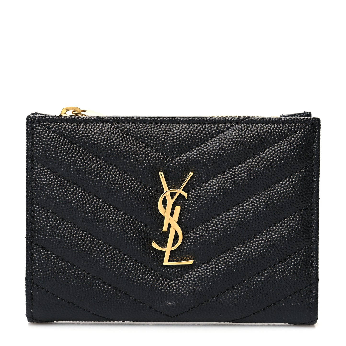 Grain De Poudre Matelasse Chevron Monogram Zipped Two-Part Wallet Black
