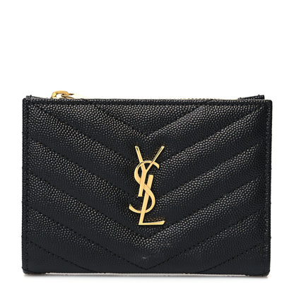 Saint Laurent Grain De Poudre Matelasse Chevron Monogram Zipped Two-Part Wallet Black 1 of 11