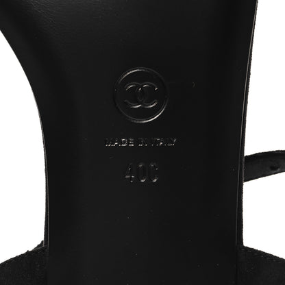 Chanel Suede Pearl Crystal CC Thong Sandals 40 Black 8 of 9