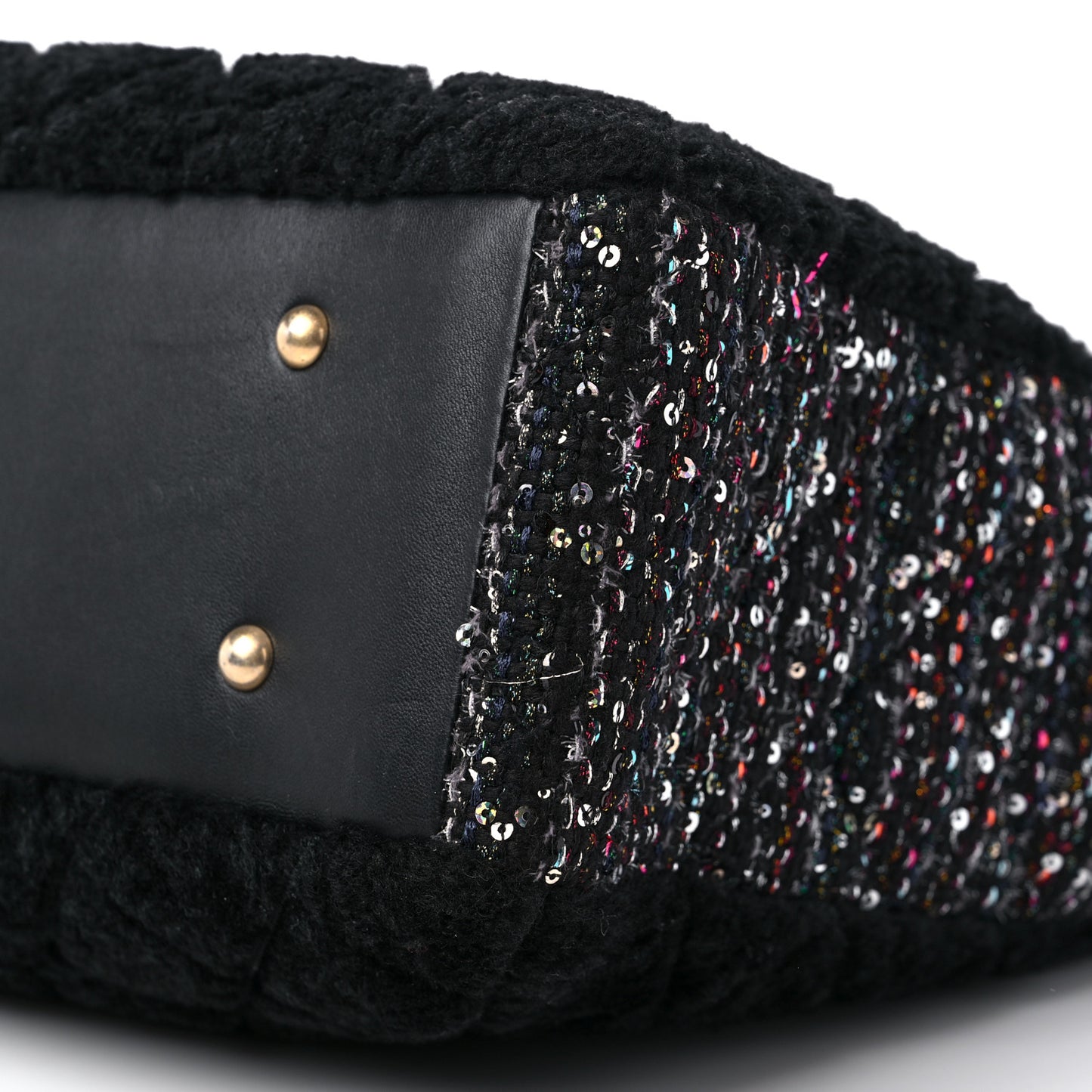 Shearling Sequin Tweed Shopper Tote Black