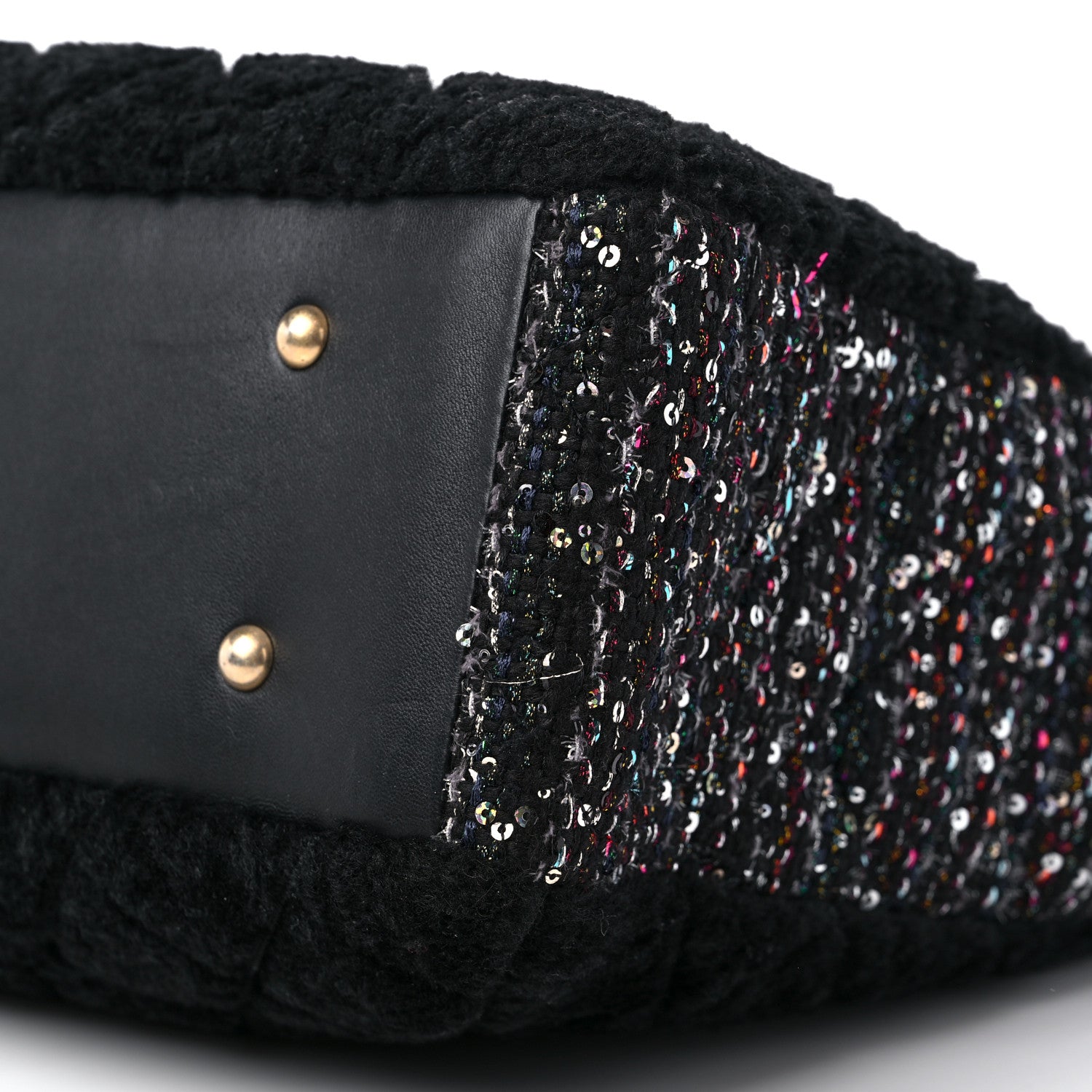 Chanel Shearling Sequin Tweed Shopper Tote Black 9 of 11