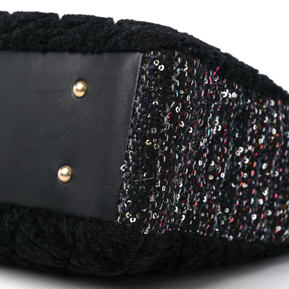 Chanel Shearling Sequin Tweed Shopper Tote Black 9 of 11