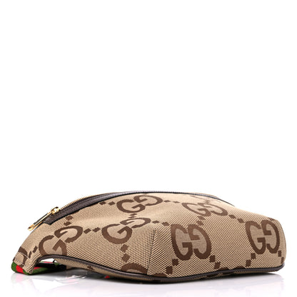Gucci Monogram Jumbo GG Textured Dollar Calfskin Web Belt Bag Camel Ebony New Acero 4 of 9