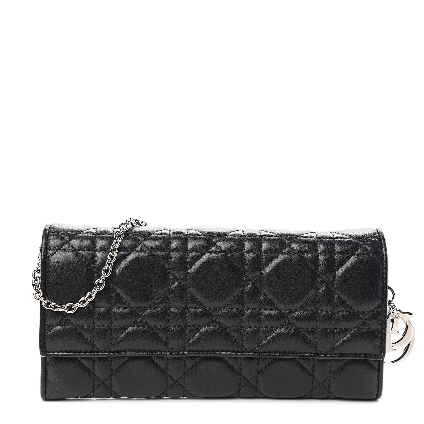 Lambskin Cannage Lady Dior Rendezvous Wallet On Chain Black