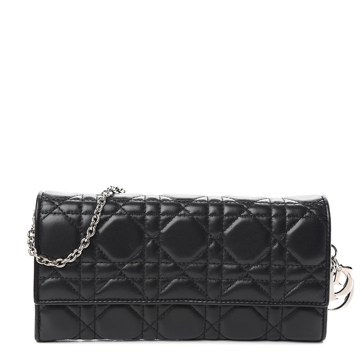 Christian Dior Lambskin Cannage Lady Dior Rendezvous Wallet On Chain Black 1 of 10