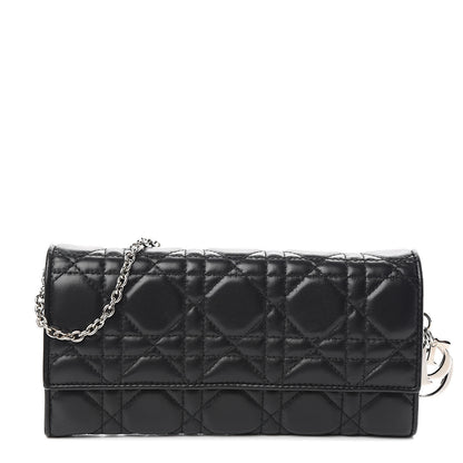 Christian Dior Lambskin Cannage Lady Dior Rendezvous Wallet On Chain Black 1 of 10