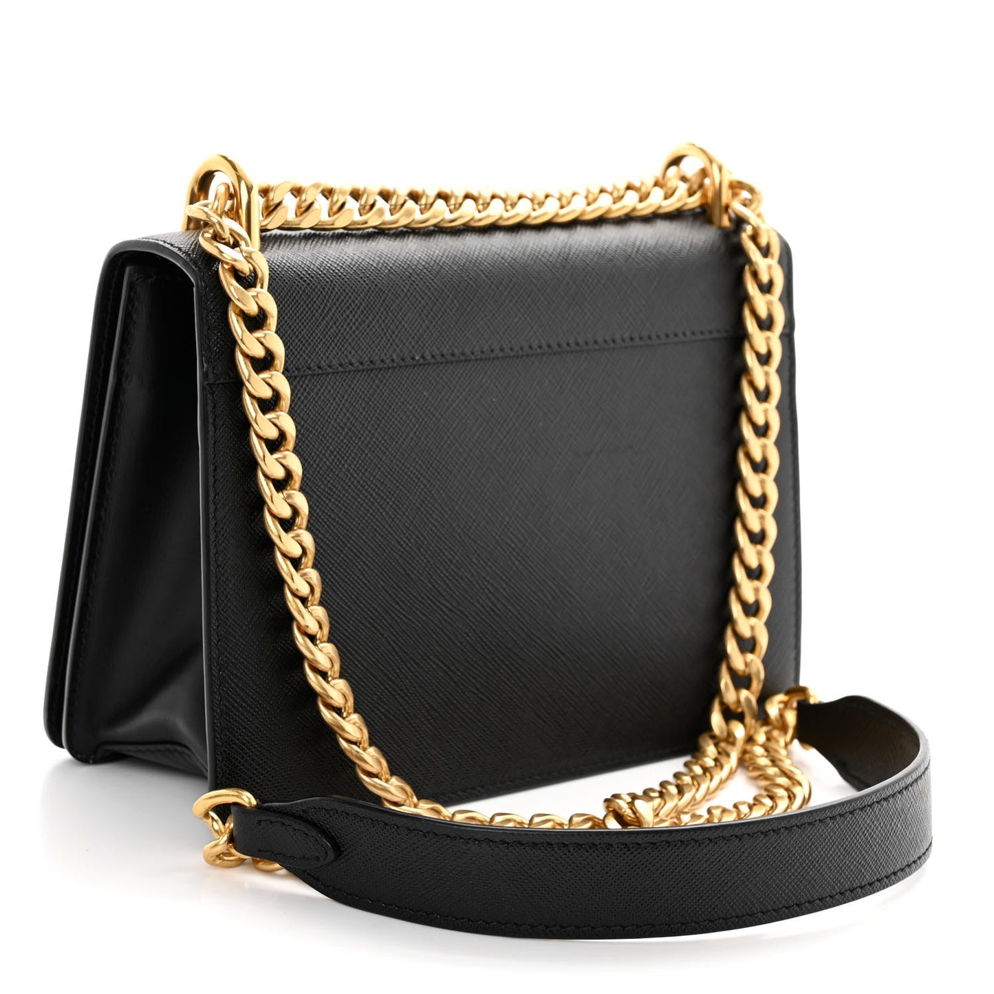 Saffiano Soft Calfskin Chain Crossbody Bag Black