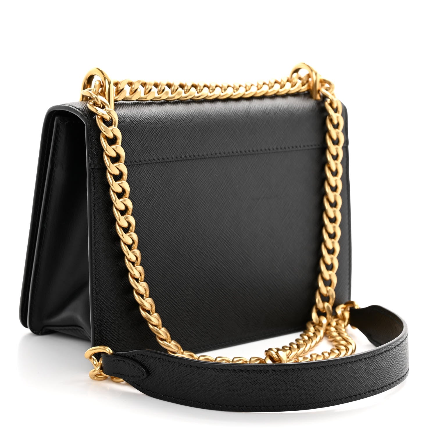 Prada Saffiano Soft Calfskin Chain Crossbody Bag Black 2 of 8