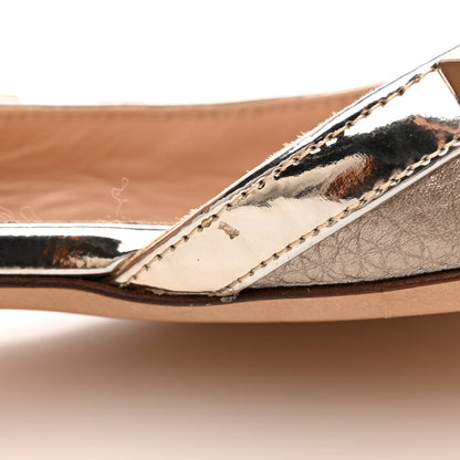 Valentino Garavani Metallic Pebbled Calfskin Patent Rockstud Slingback Flats 35 Skin 10 of 12