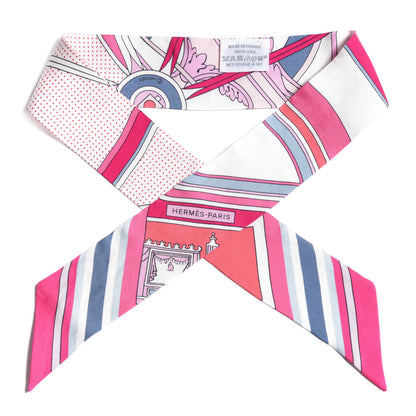 Hermes Silk Washington's Carriage Detail Twilly White Rose Vif Gris 1 of 3