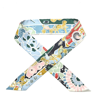 Hermes Silk Bingata Twilly Bleu Ciel Vert Rose 1 of 4