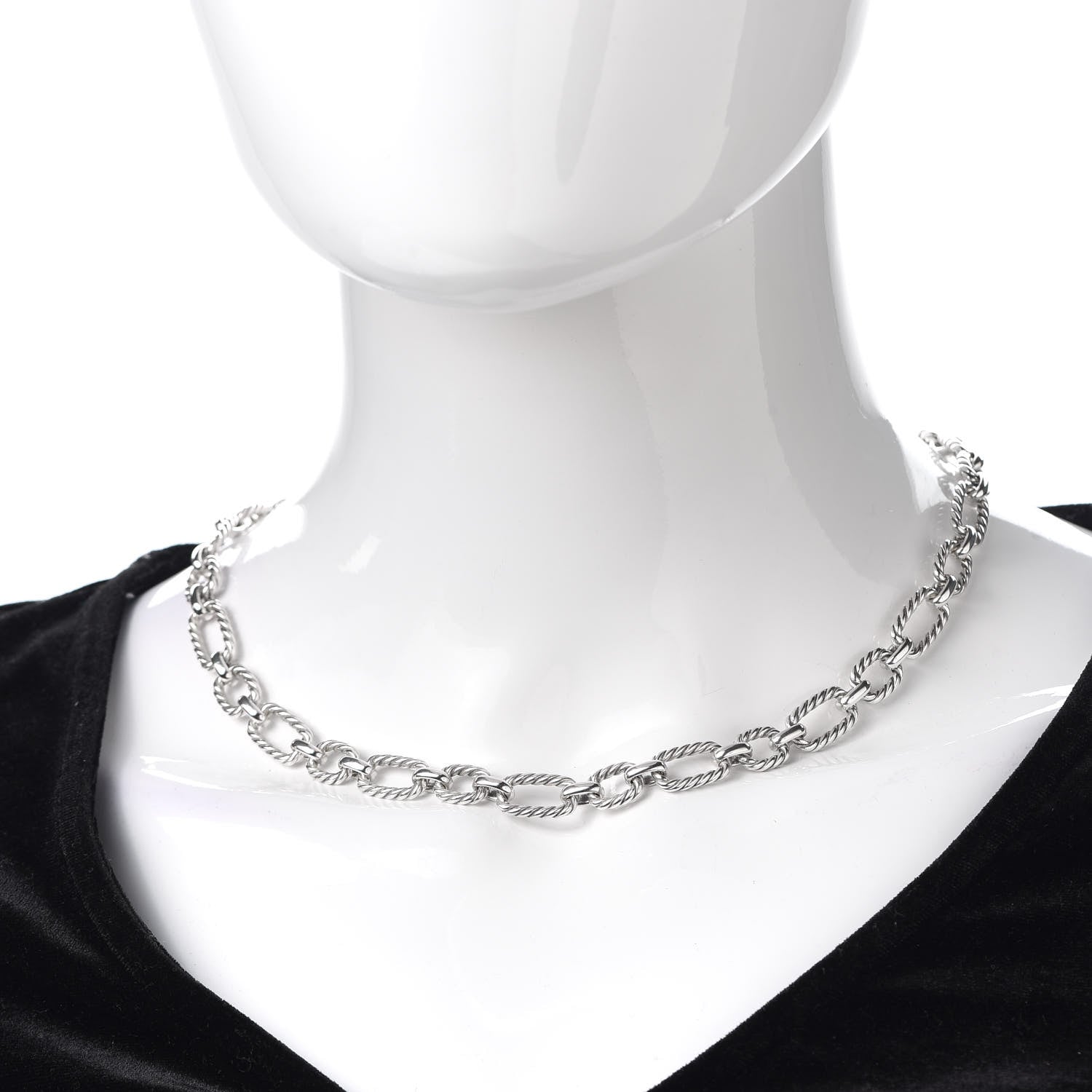 David Yurman Sterling Silver Blue Sapphire 9.5mm Cushion Link Chain Necklace 2 of 5