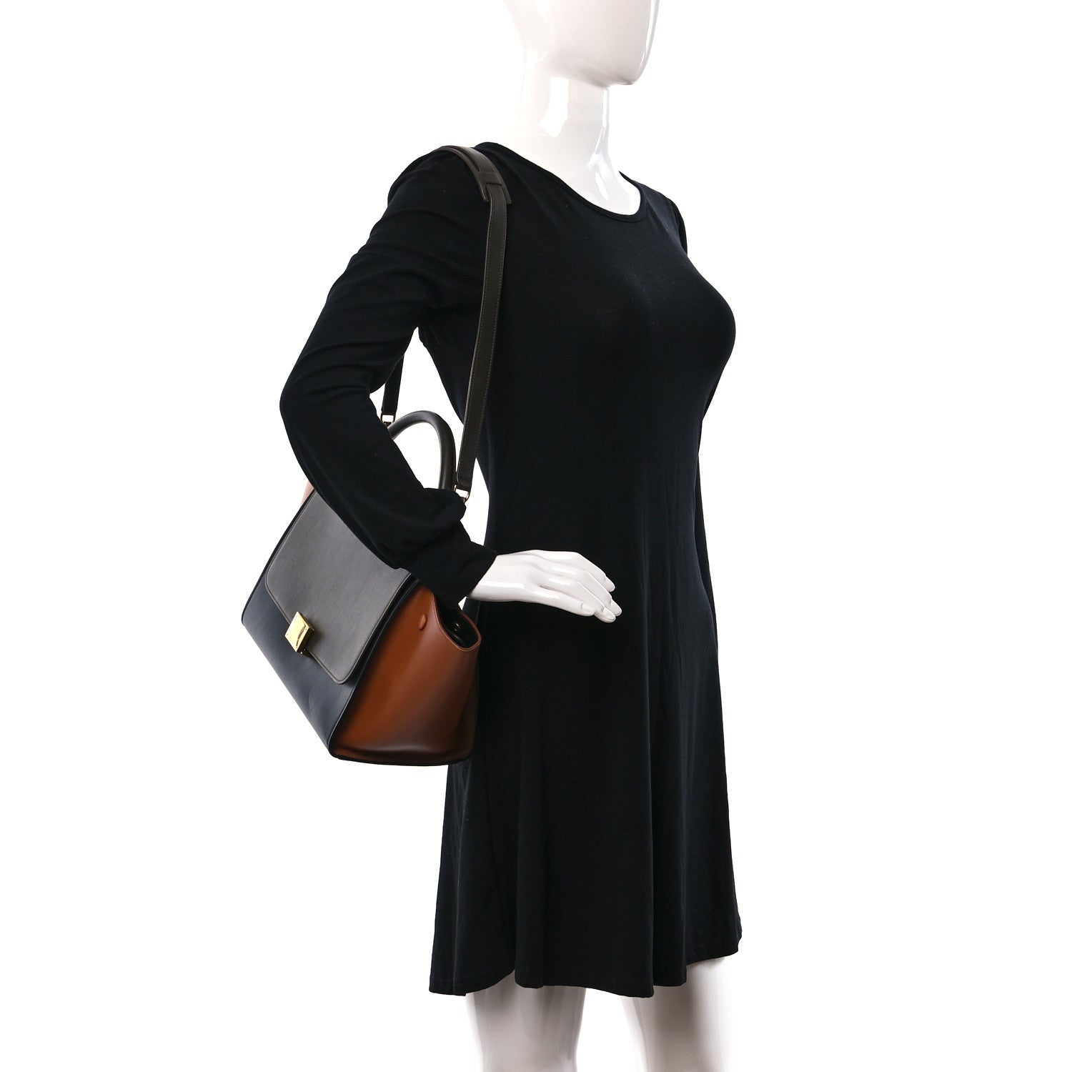 Celine Satin Calfskin Tri-Color Trapeze Khaki 2 of 11