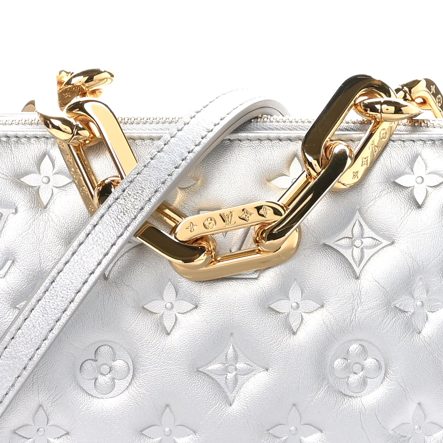 Lambskin Embossed Monogram Coussin BB Silver