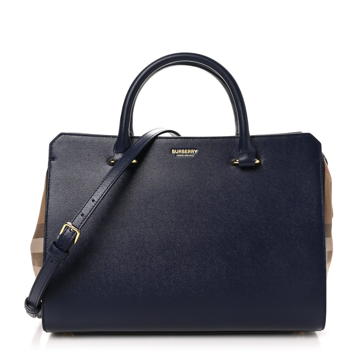 Burberry Calfskin Mega Check Small Banwell Tote Dark Canvas Blue 1 of 9