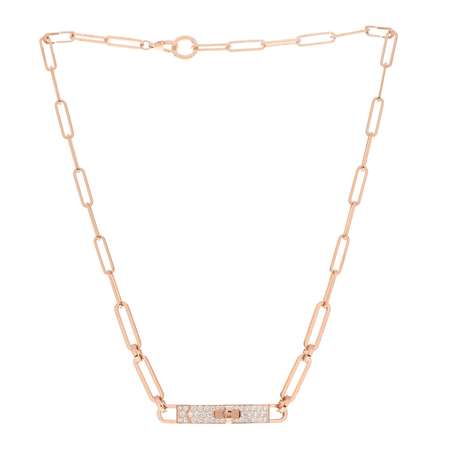 Hermes 18K Rose Gold Diamond Pave Kelly Chaine Choker Necklace 3 of 5