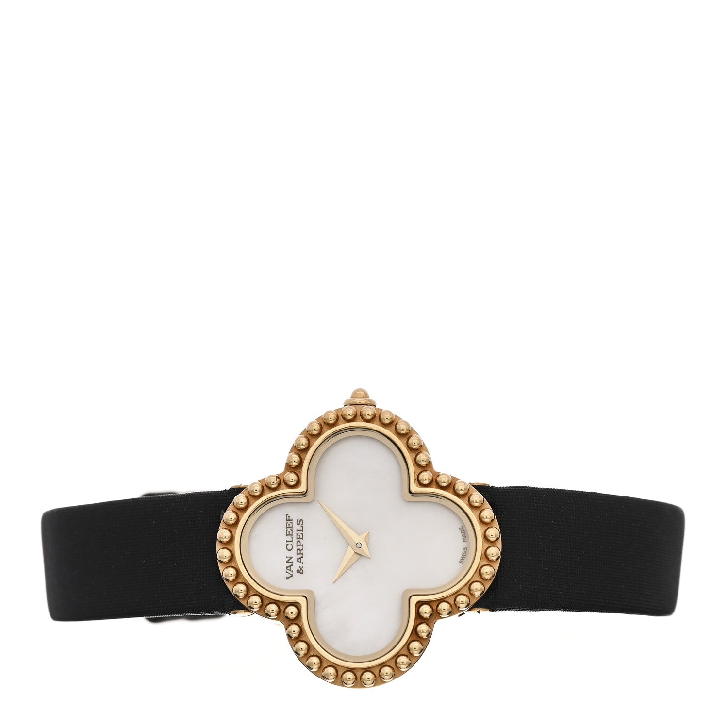 Van Cleef & Arpels 18K Yellow Gold Satin Mother of Pearl 26mm Alhambra Quartz Watch 2 of 4