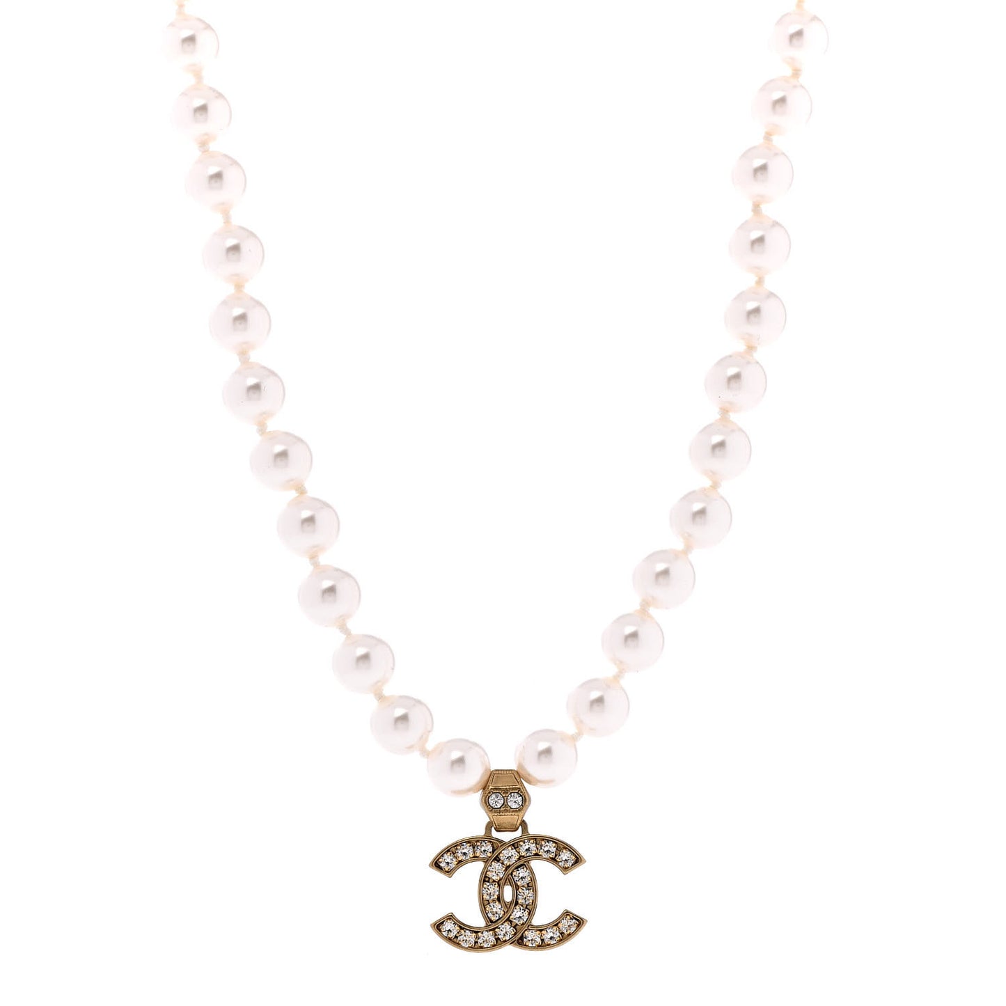 Pearl Crystal CC Short Necklace Gold