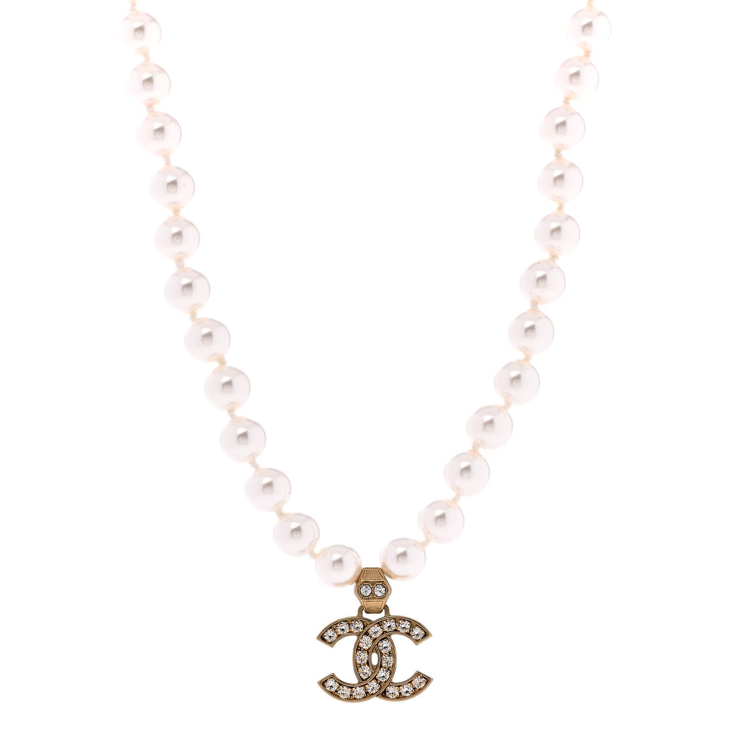 Chanel Pearl Crystal CC Short Necklace Gold 1 of 6