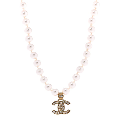 Chanel Pearl Crystal CC Short Necklace Gold 1 of 6