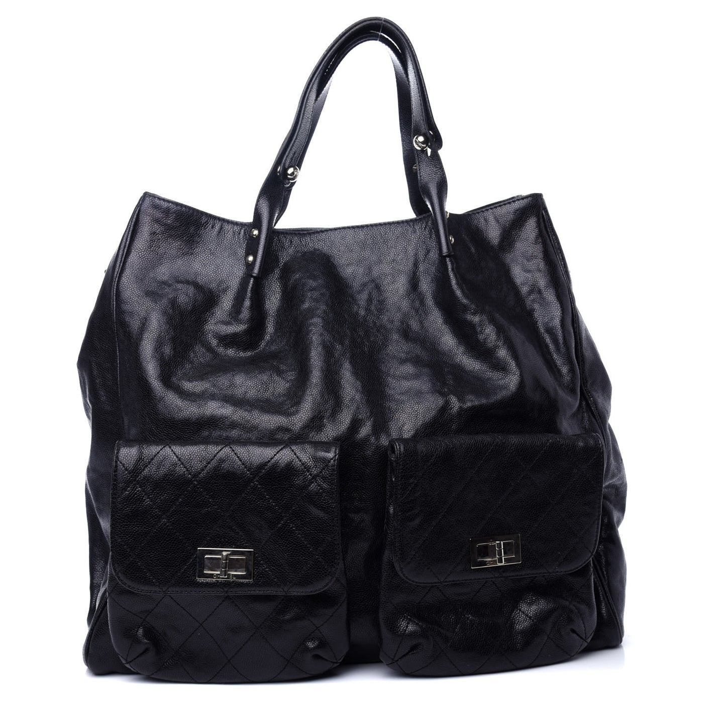 Glazed Caviar Large Pocket In The City Tote Black