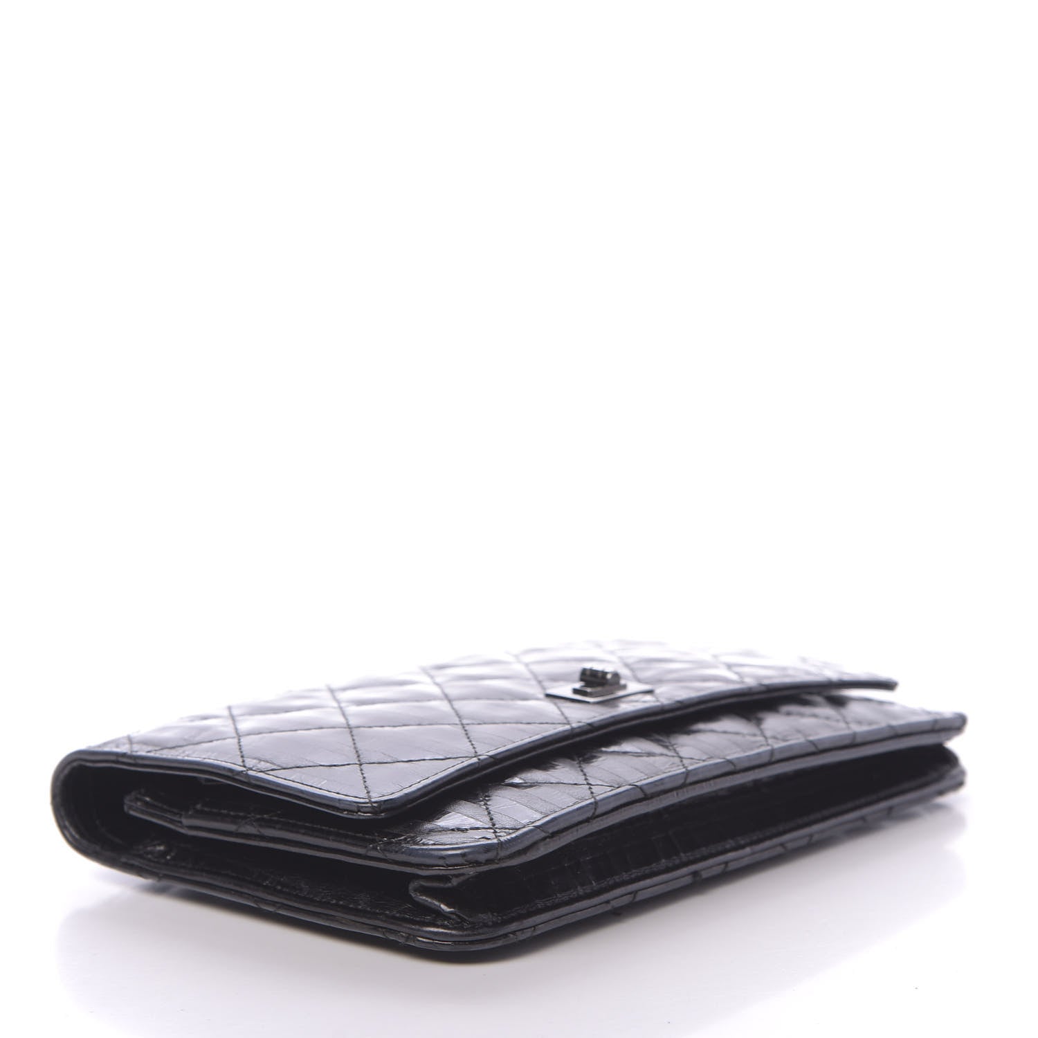 Chanel Aged Calfskin Striped Reissue Wallet On Chain WOC Black 3 of 12