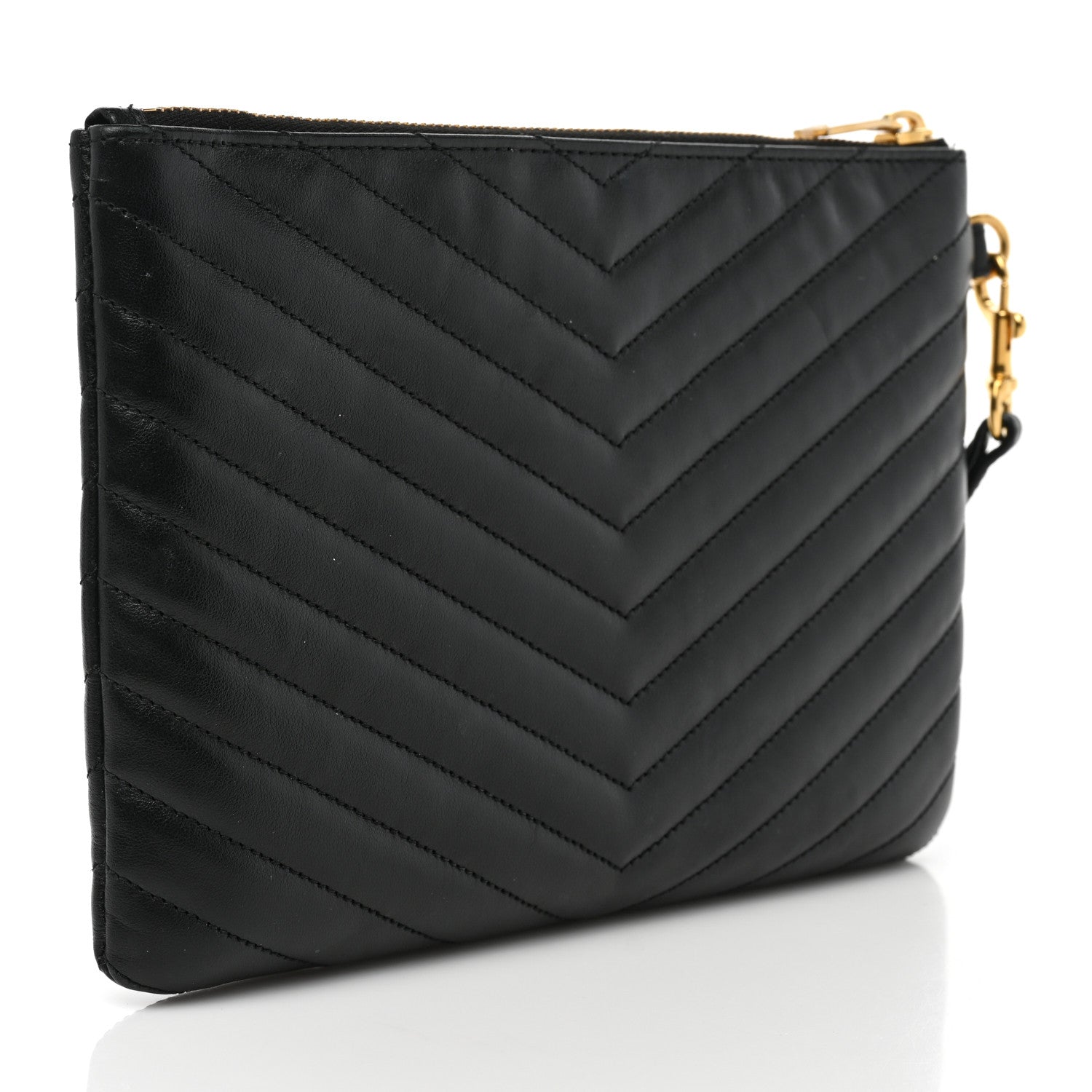 Saint Laurent Calfskin Matelasse Chevron Monogram Tablet Pouch Black 3 of 9