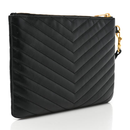 Saint Laurent Calfskin Matelasse Chevron Monogram Tablet Pouch Black 3 of 9