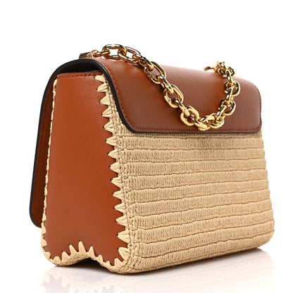 Louis Vuitton Calfskin Raffia Twist Shoulder Bag MM Caramel 3 of 8