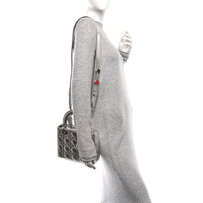 Christian Dior Metallic Grained Calfskin Cannage Small Lucky Badges My Lady Dior Silver 3 of 19