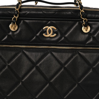 Chanel Shiny Grained Calfskin Quilted Large Travel Bowling Bag Black 8 of 12