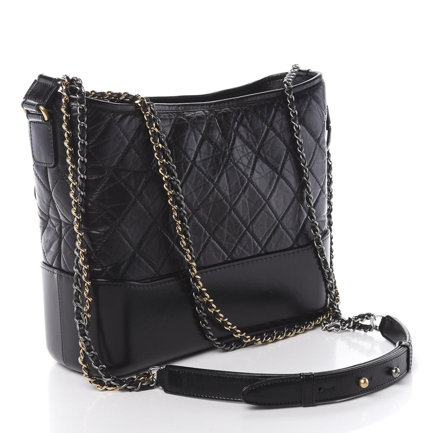 Aged Calfskin Quilted Medium Gabrielle Hobo Black