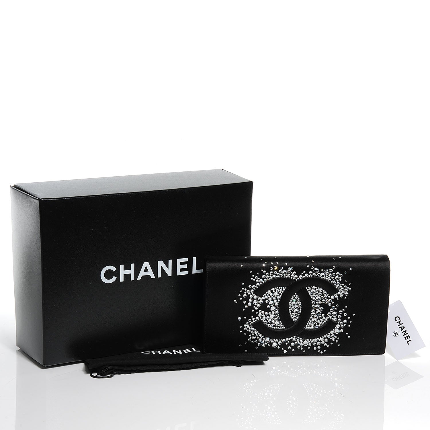 Chanel Satin Diamante Evening Clutch Bag Black 5 of 8