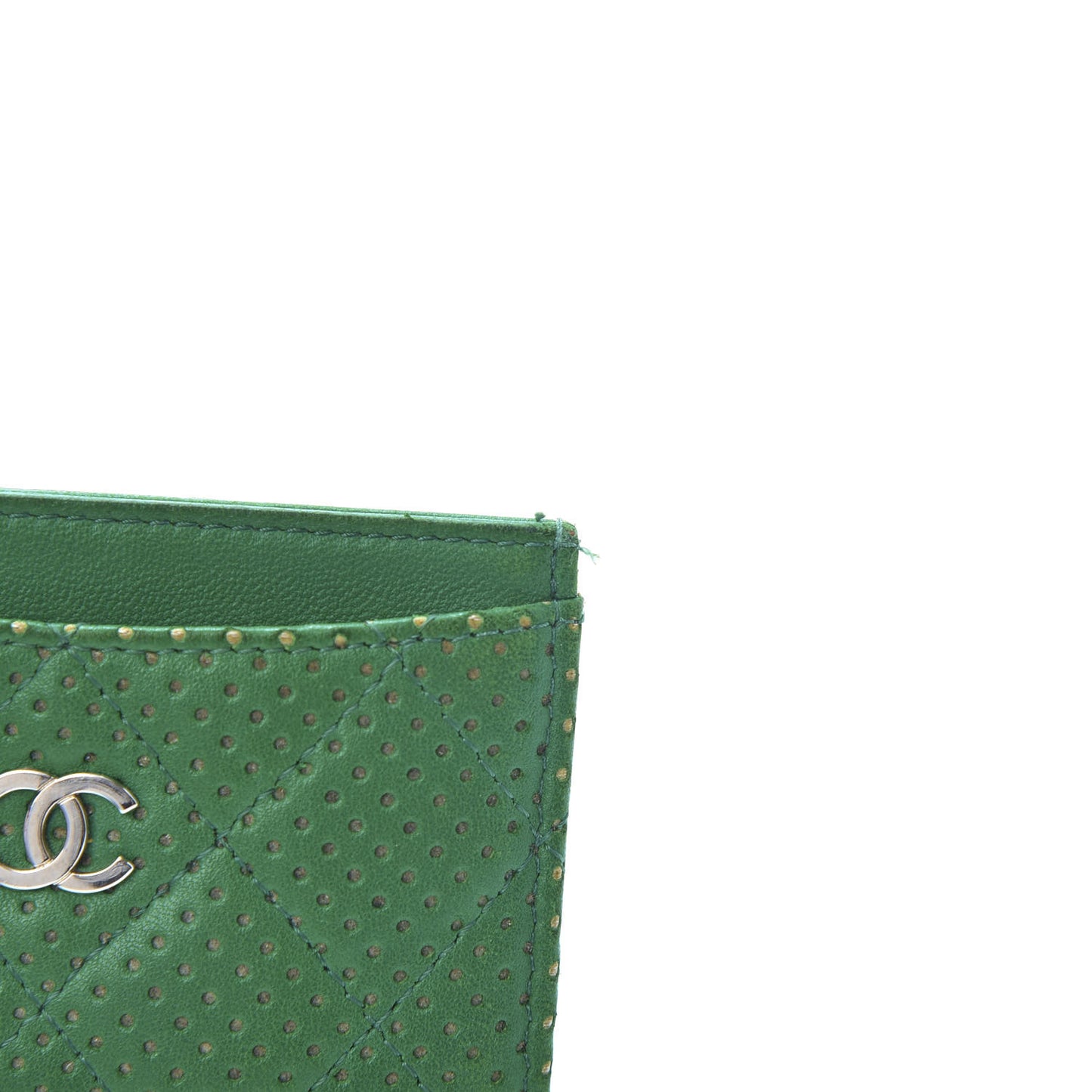 Perforated Lambskin Quilted Card Holder Green