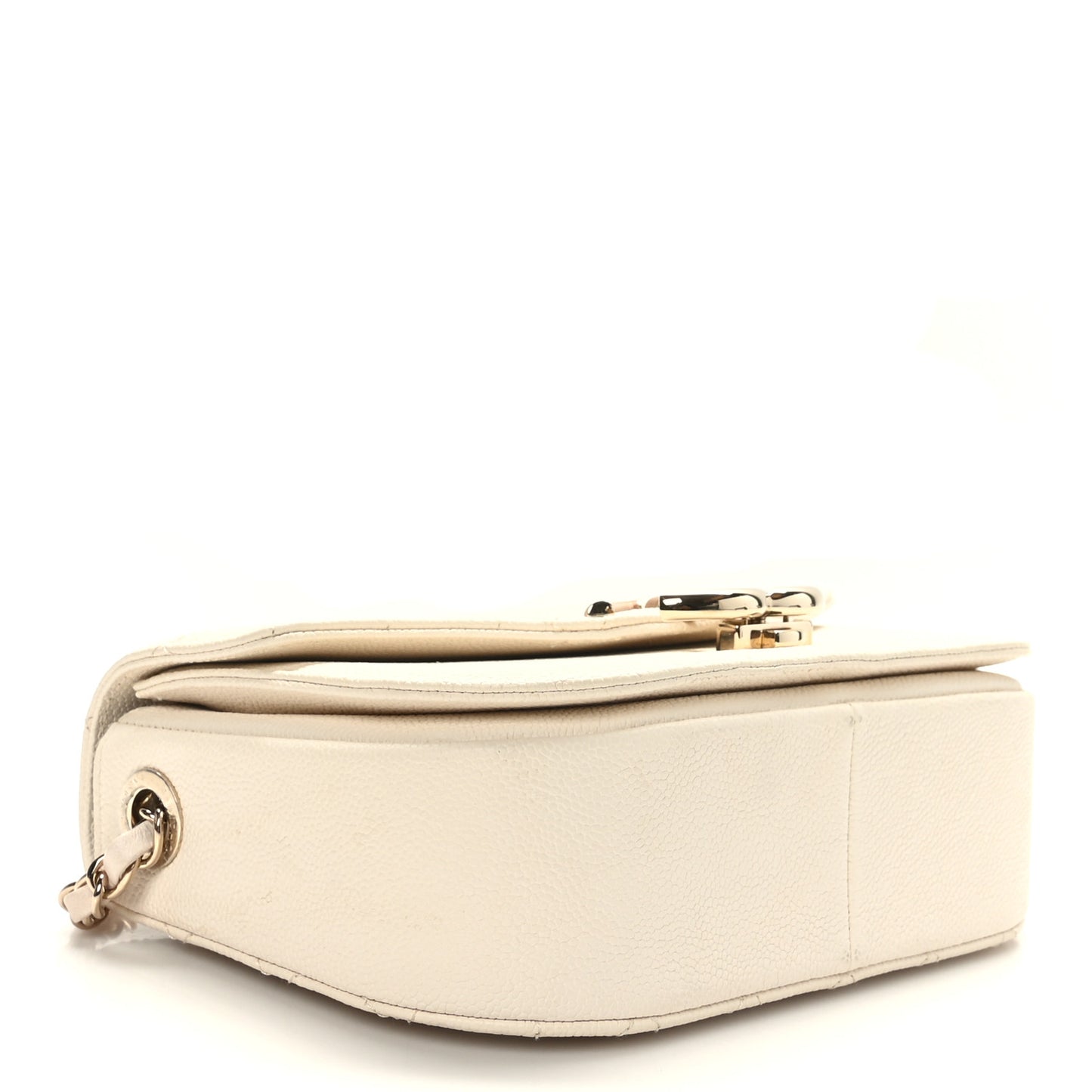 Grained Calfskin Quilted Small Cuba Top Handle Flap White