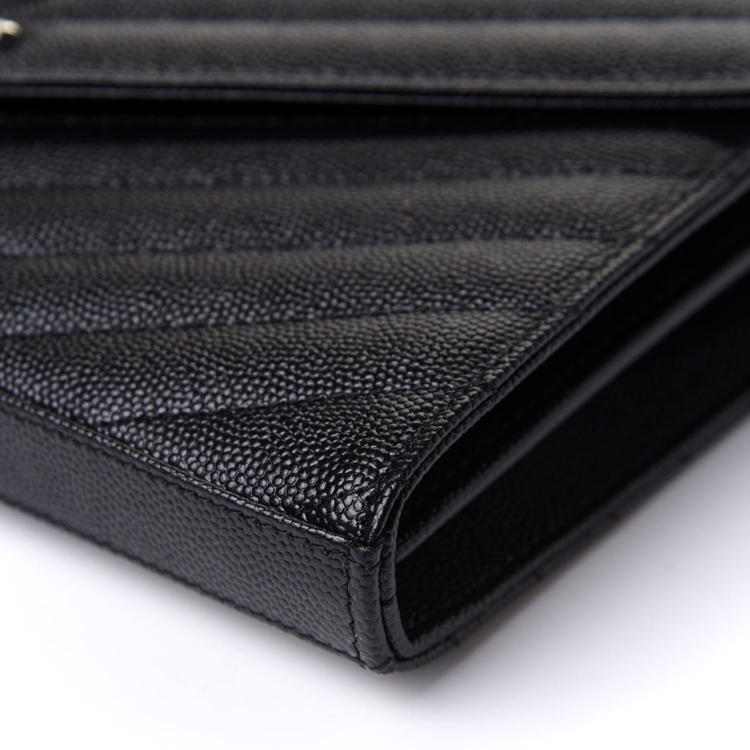 Saint Laurent Grain De Poudre Matelasse Chevron Monogram Chain Wallet Black 9 of 10