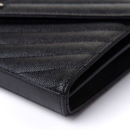 Saint Laurent Grain De Poudre Matelasse Chevron Monogram Chain Wallet Black 9 of 10