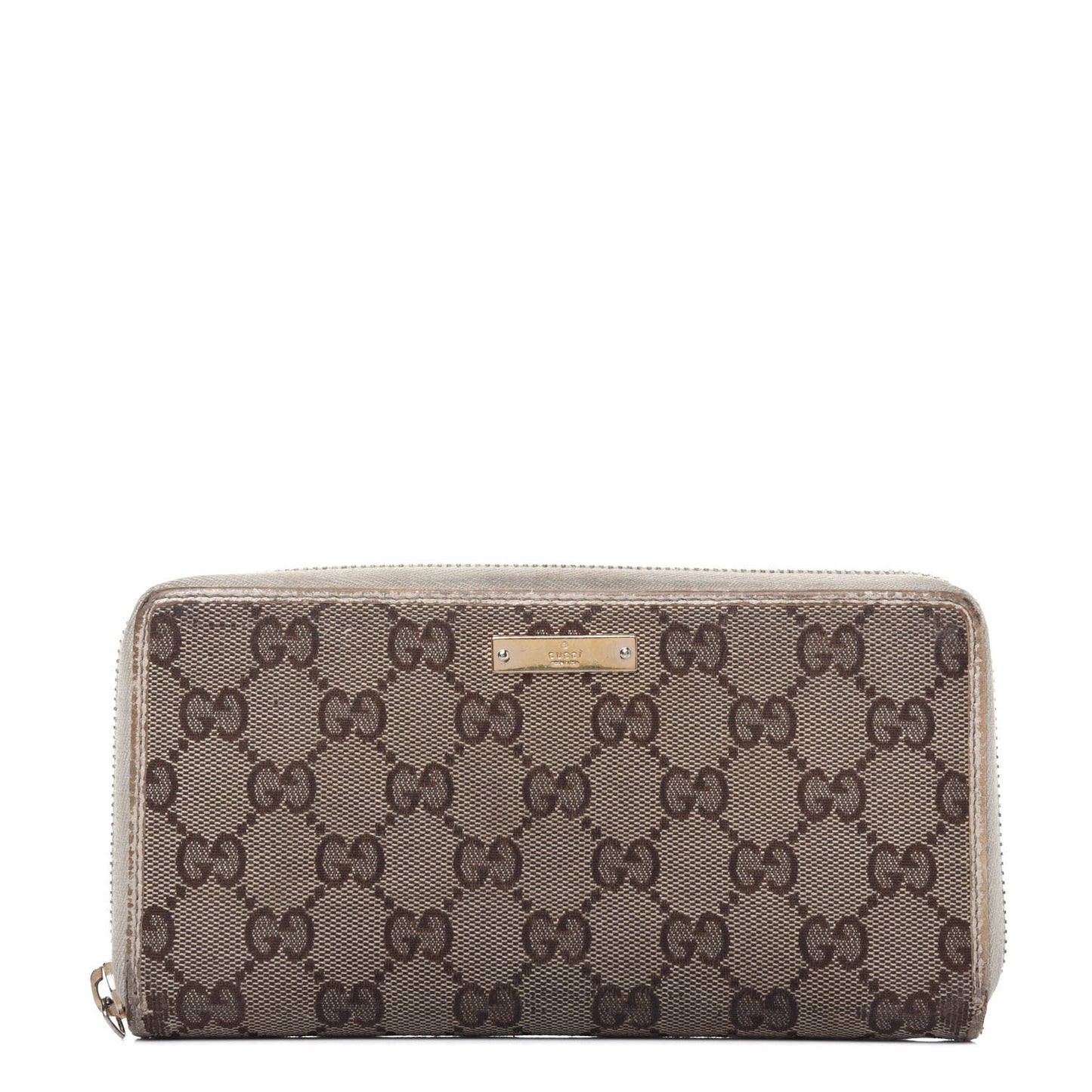 Monogram Metal Bar Zip Around Wallet Beige Ebony Off White