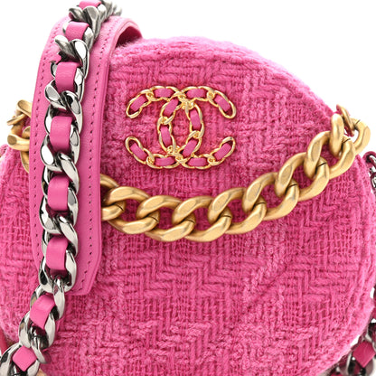 Chanel Wool Tweed Lambskin Quilted Chanel 19 Round Clutch With Chain and Coin Purse Fuchsia 9 of 11
