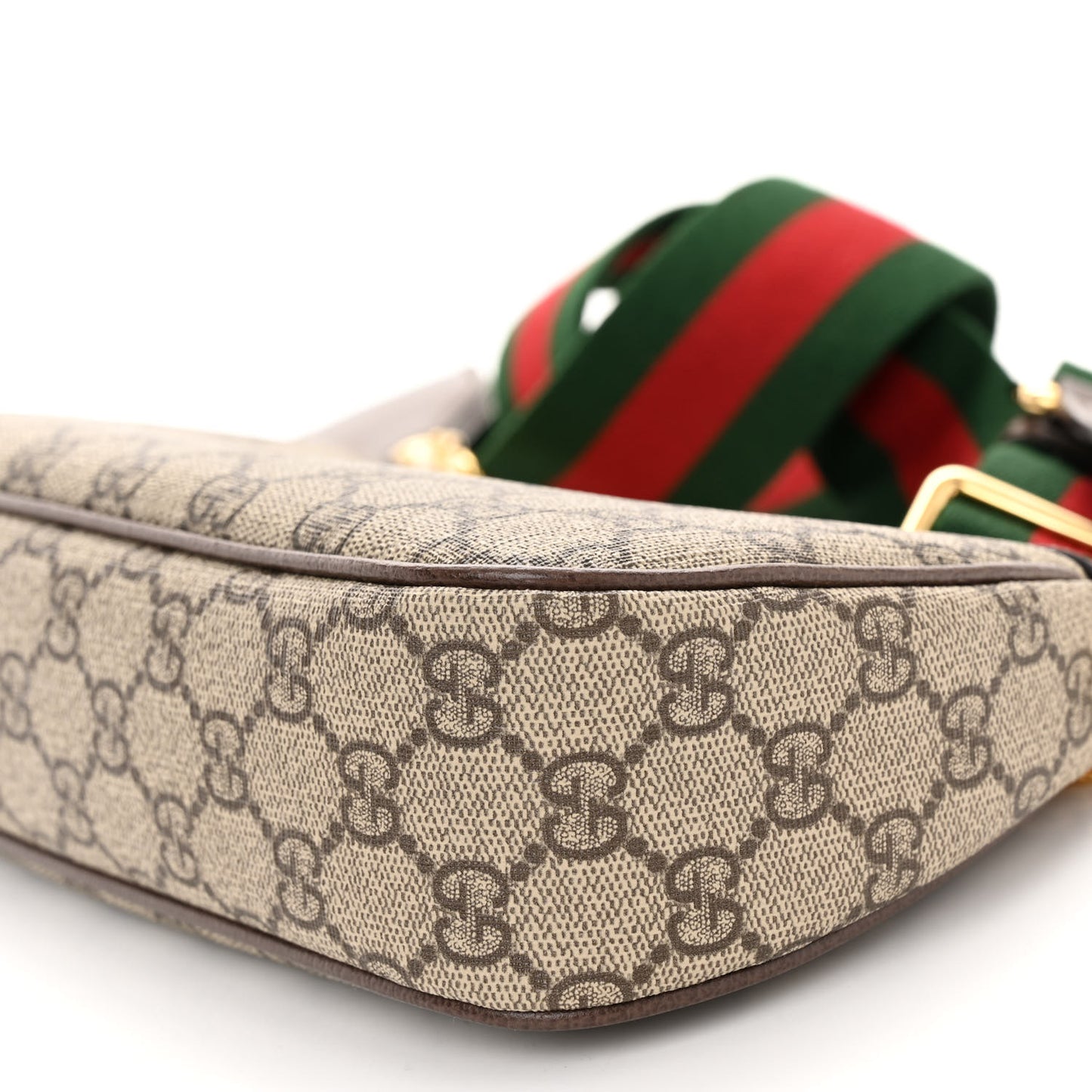 GG Supreme Monogram Textured Dollar Calfskin Web Small Ophidia GG Handbag Beige Ebony New Acero
